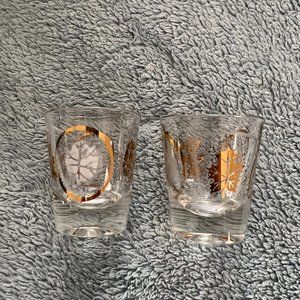 ~VTG~ Libbey Frosted Gold Leaf Shooter Glasses - Set of 2